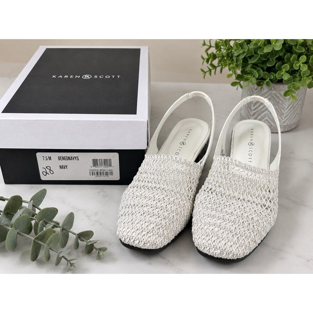 Karen Scott Carolton Slingback Flats Womens 8M White Woven Mesh Shoes